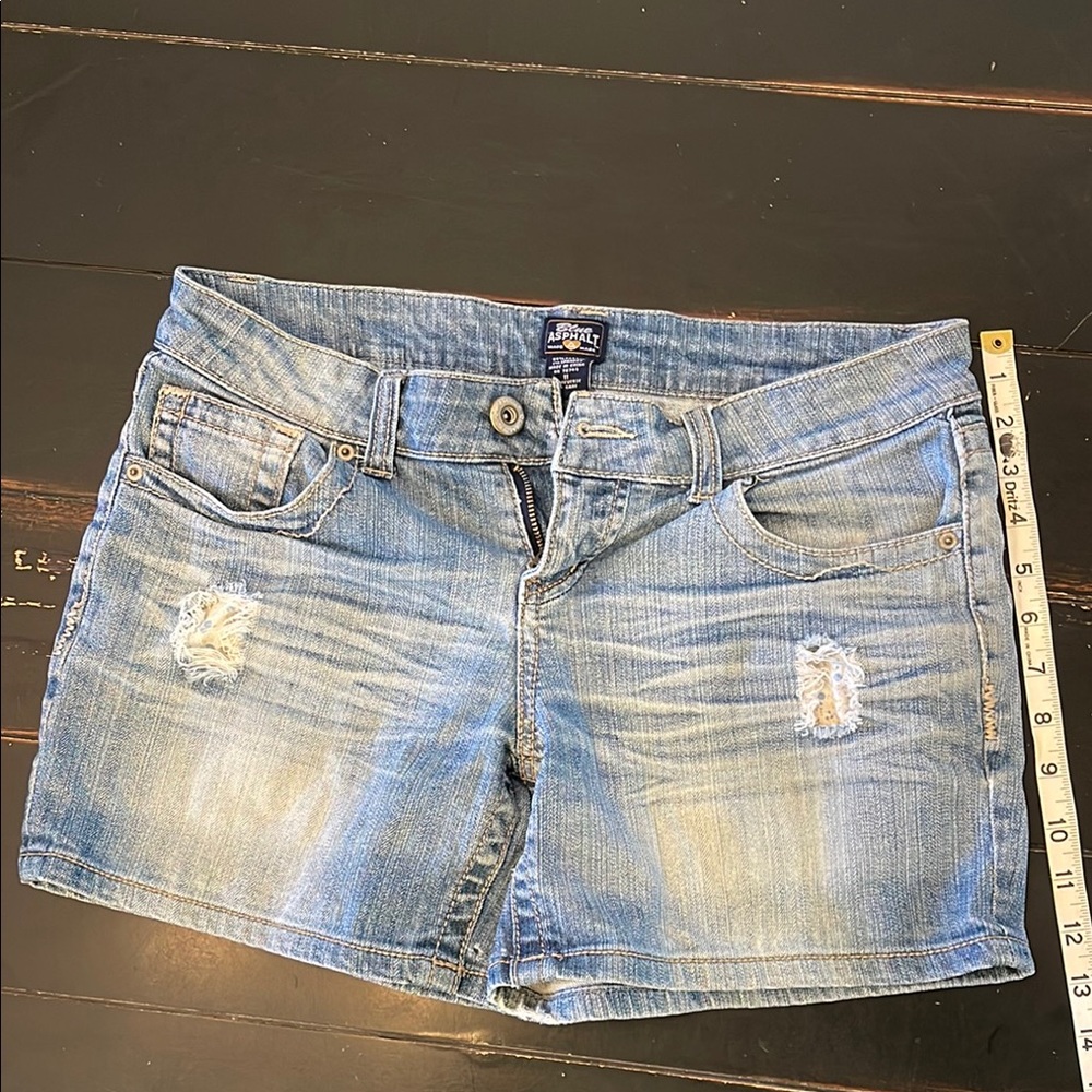 Blue Asphalt Blue Jean Shorts Distressed Style